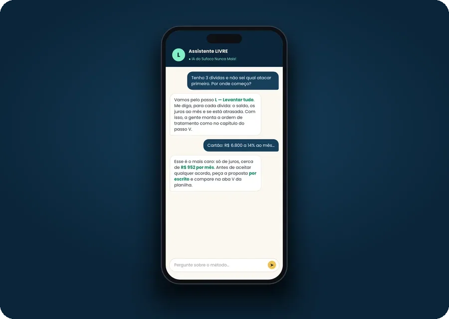 Assistente de IA do Método LIVRE no celular